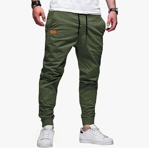 Men’s Casual Twill Chino Army Green Joggers Pants